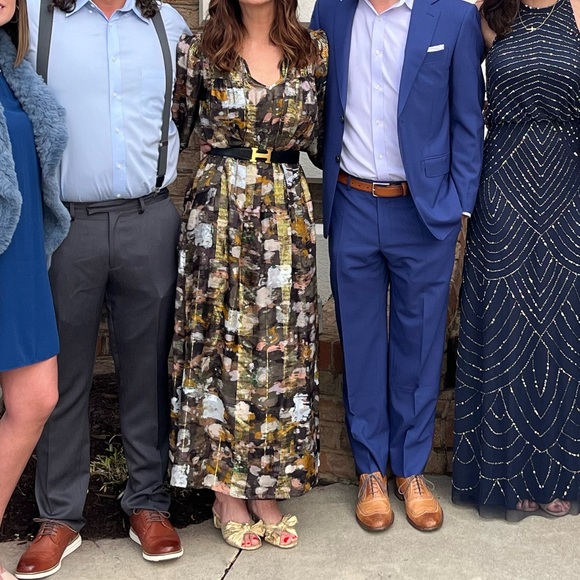 Long sleeve maxi dress by Anthropologie. Black w/ multi colors and gold accents. - Picture 3 of 3